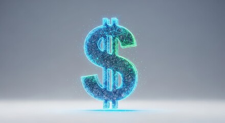 Digital dollar symbol futuristic finance technology concept glowing blue binary code abstract background