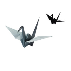 Origami Crane and Shadow  origami, crane, paper, art, craft isolated on a transparent background