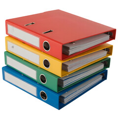 Stack of Colorful Ring Binders on White Background binders, ring binders, office isolated on a transparent background.