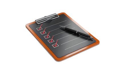 Clipboard with Checklist and Pen to do list task isolated on a transparent background.