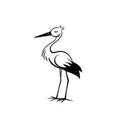 Obraz premium Stork. Stork simple black and white line art vector logo