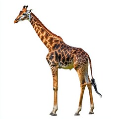 Fototapeta premium Elegant giraffe animal in wildlife setting showcasing tall stature, long neck, distinctive pattern, and natural habitat for wildlife photography and zoo displays