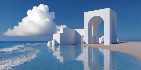greek art architecture monument on a beach - generative ai