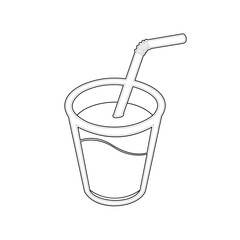Vector art of outline of a plastic cup with straw