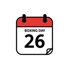 Boxing day calendar icon featuring the 26th day of december vector silhouette on a white background
