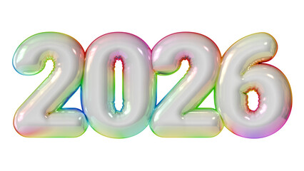 New Year holidays event background, white shiny colorful balloon 2026 numbers, 3d render