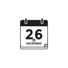 Icon of december 26th calendar page with a gift box symbol representing a special date vector silhouette on a white background