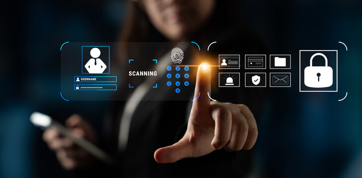 A digital security system for user authentication and access control. A concept of data protection using passwords, biometrics, and secure login. Motif - Powered by Adobe