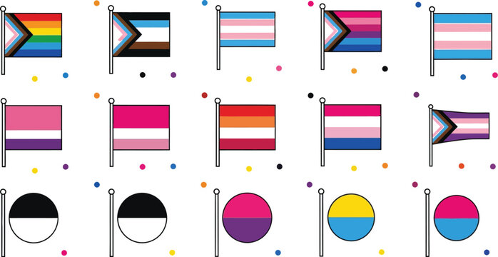 Lgbtqia pride flags diverse community representation and symbols editable vector