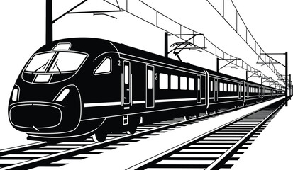 Black and white high speed train illustration vector graphic art editable vector