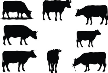 Cow silhouette vector, grazing cow artwork, standing cattle illustration, dairy livestock design, farm animal posture, black cow shape, agriculture graphic art