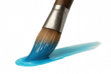 Paintbrush creating a blue stroke, displaying color, art, creativity, education, and painting concepts on transparent background