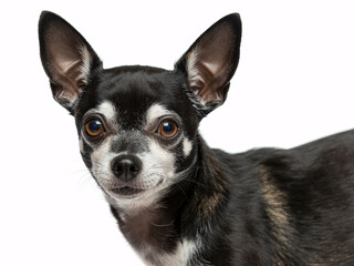 Obraz premium Adorable chihuahua with expressive eyes looking directly at the camera, a perfect pet portrait that captures the breed's charm and personality.