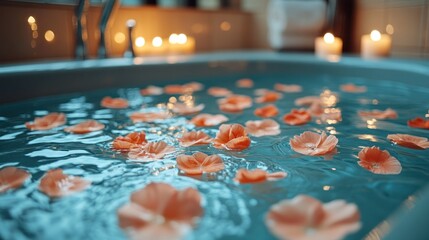 Relaxing bath with rose petals