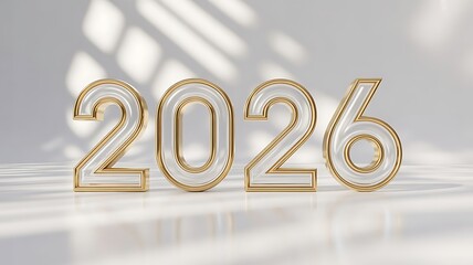 Elegant 2026 new year rendering isolated on white background with golden outline