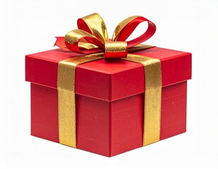 Obraz premium Diwali gift box with ribbon and bow, gold and red colors, isolated on white backgroun 