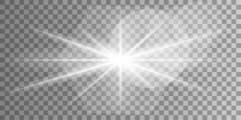 Glow white light effect set, lens flare, explosion, glitter, line, sun flash, spark and stars. Abstract special effect element design.