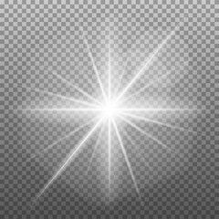 Glow white light effect set, lens flare, explosion, glitter, line, sun flash, spark and stars. Abstract special effect element design.