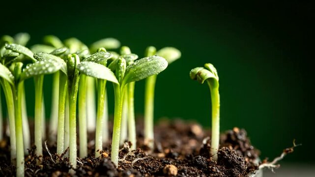 Sprouts emerging from the soil.