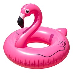 Inflatable pink flamingo pool float, isolated on a white background
