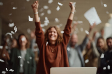 Innovative Start-Up Team Celebrating Success in Modern Office