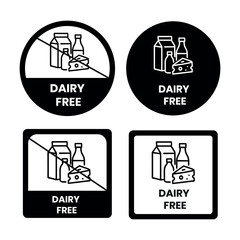 Dairy free icon. No milk ingredient use in product packaging symbol. Vector sign of lactose free stamp. Dairy free logo, label, sing, flat vector, badge, symbol, banner, isolated illustration.