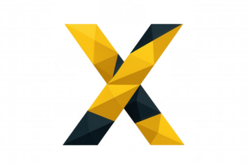 Letter x symbol logo design forming with yellow and dark gray geometric abstract low poly triangles