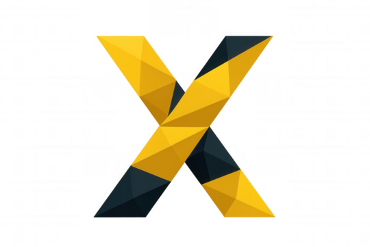 Letter x symbol logo design forming with yellow and dark gray geometric abstract low poly triangles