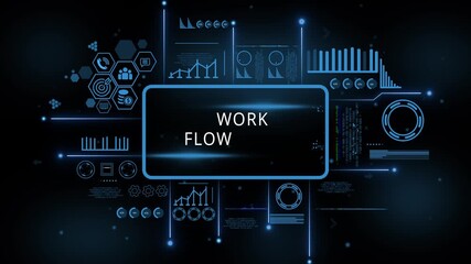 Digital workflow interface with data analytics charts graphs and icons for business technology and finance concepts. 4k motion video. isolated on black background. - Powered by Adobe