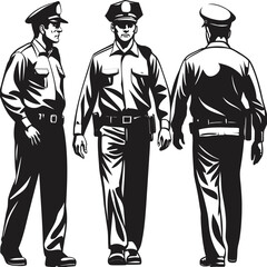 Black and white cop figure shows diverse views in formal uniform vector