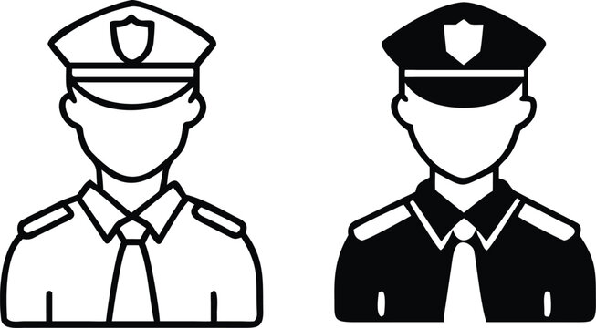 Two police officers icons displaying in white and black with uniform details clearly visible