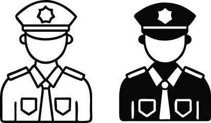 Two police officer avatars stand ready with hats and uniforms in monochrome style