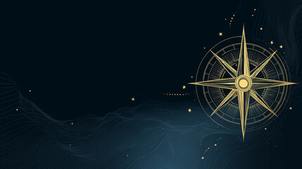 Naval Compass Poster &ndash; Glowing compass rose with stylized waves and stars, Navy Day, empty bottom space for text, symbolic poster