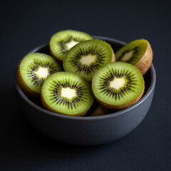 Freshly sliced vibrant kiwi fruit presented in a modern bowl, offering a healthy and delicious ingredient for culinary creations.