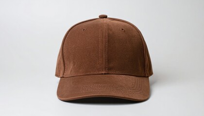 Brown Baseball Cap Front View Isolated on White Background.