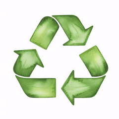 Vibrant green watercolor recycling symbol offers a fresh, eco-friendly approach to sustainability efforts