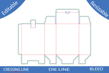 Tall packaging box die cut template with hinged lid