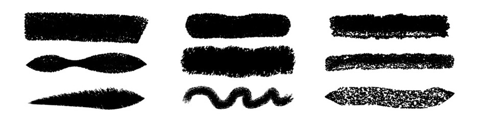 hand drawn brush underline element set for accent, crayon texture icon with white background
