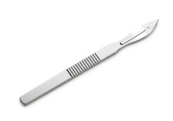 Sharp surgical scalpel blade on a white surface clinical medical tool for precision cutting