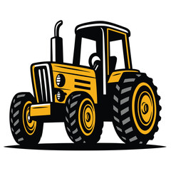 Yellow and black tractor with driver showcased against a white background for vehicle designs