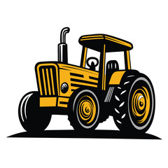 The bold yellow tractor with black accents stands firmly on the ground displaying retro charm