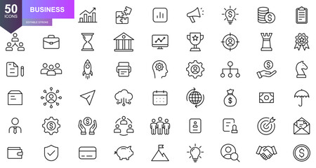 Business icon set. finance, marketing, startup, corporate strategy, teamwork, and management line icons - cooperation and collaboration icons minimal thin line web icon set. Outline icons collection