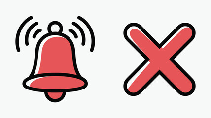 Notification bell and cancel icons simple flat vector design elements for user interface and mobile apps isolated on white background