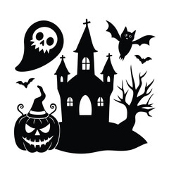 halloween background with haunted house and bats