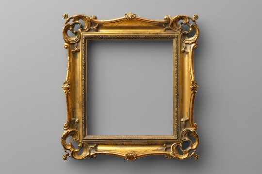 Antique golden frame on grey wall background. Neural network ai generated
