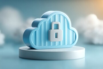 Secure cloud storage concept with locking mechanism visualizing data protection, cybersecurity measures, digital safety, modern technology in a surreal artistic atmosphere
