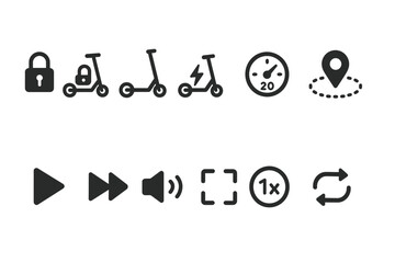 Fototapeta premium Scooter icons set: lock, speed, location, and media controls