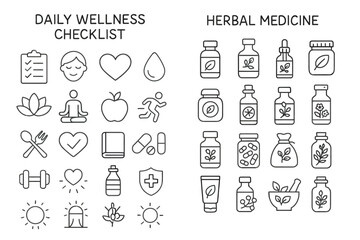 Naklejka premium Daily wellness and herbal medicine icons for health and fitness