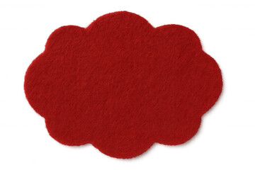 Red felt speech bubble cutout with wavy scalloped edge on transparent background, showing copy space for messages