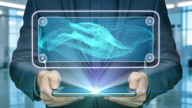Futuristic Holographic Interface Displayed By Human Hands Technology Concept